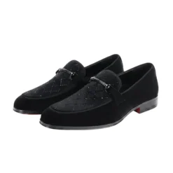 After Midnight Collection - Black Velvet Crystal Studded Design Slip-On Loafer