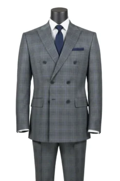 Alexander Collection - Regular Fit Charcoal Glen Plaid Double Breasted 2-Piece Suit