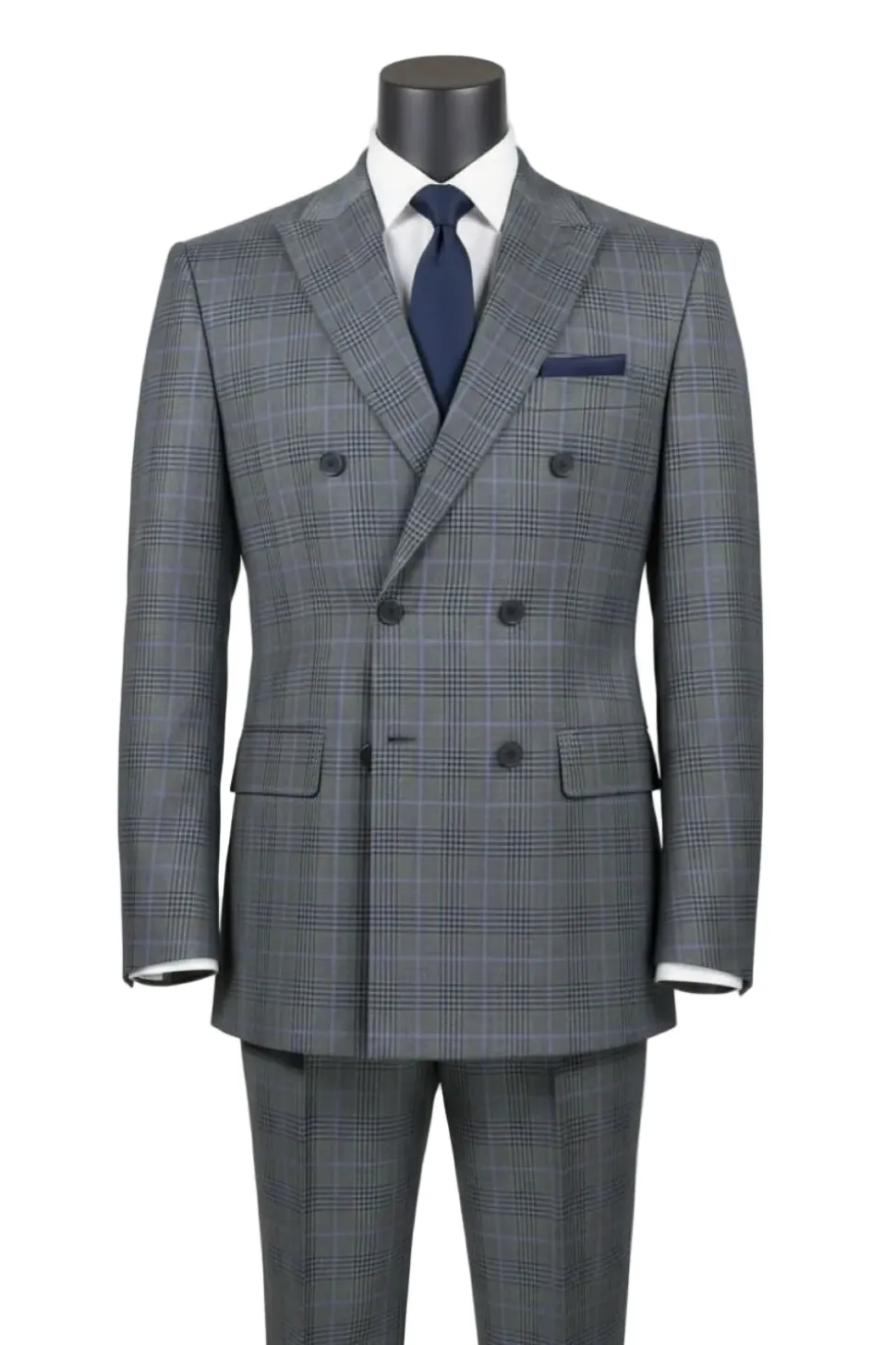 Alexander Collection - Regular Fit Charcoal Glen Plaid Double Breasted 2-Piece Suit