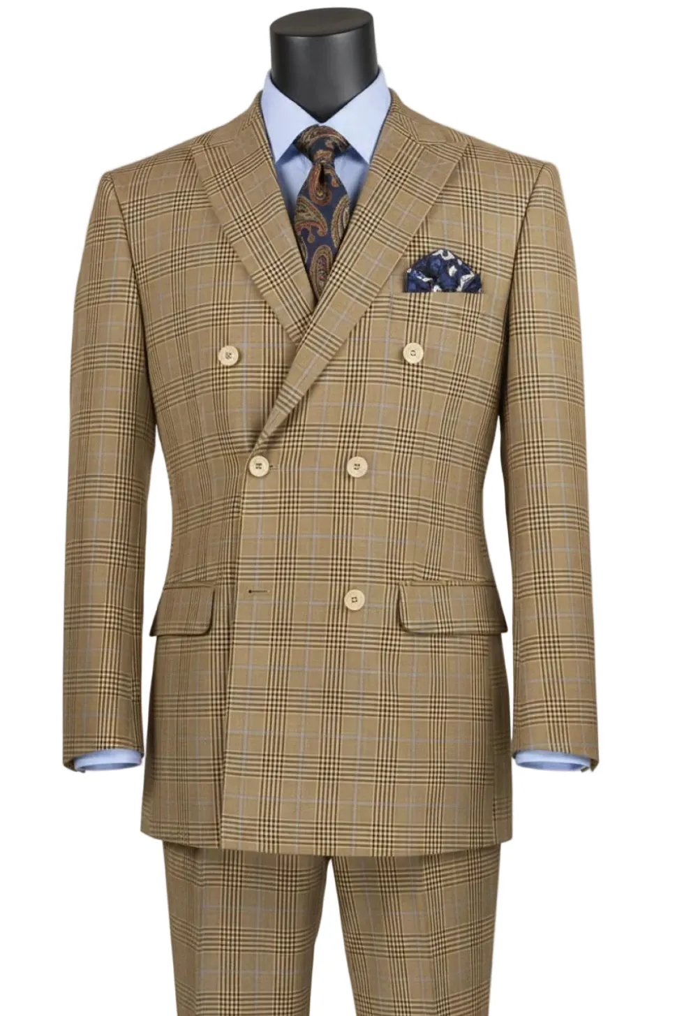 Alexander Collection - Regular Fit Mocha Glen Plaid Double Breasted 2-Piece Suit