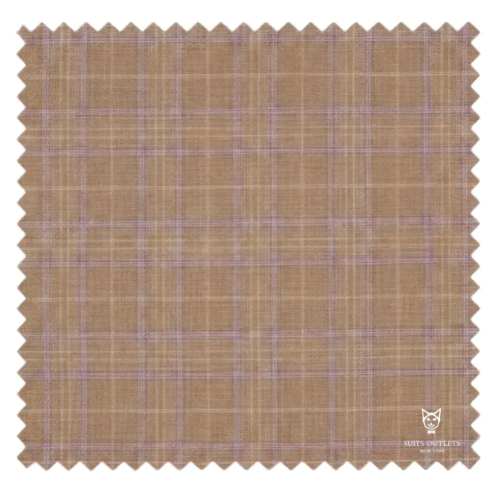 Alexander Collection - Regular Fit Tan Glen Plaid Double Breasted 2-Piece Suit