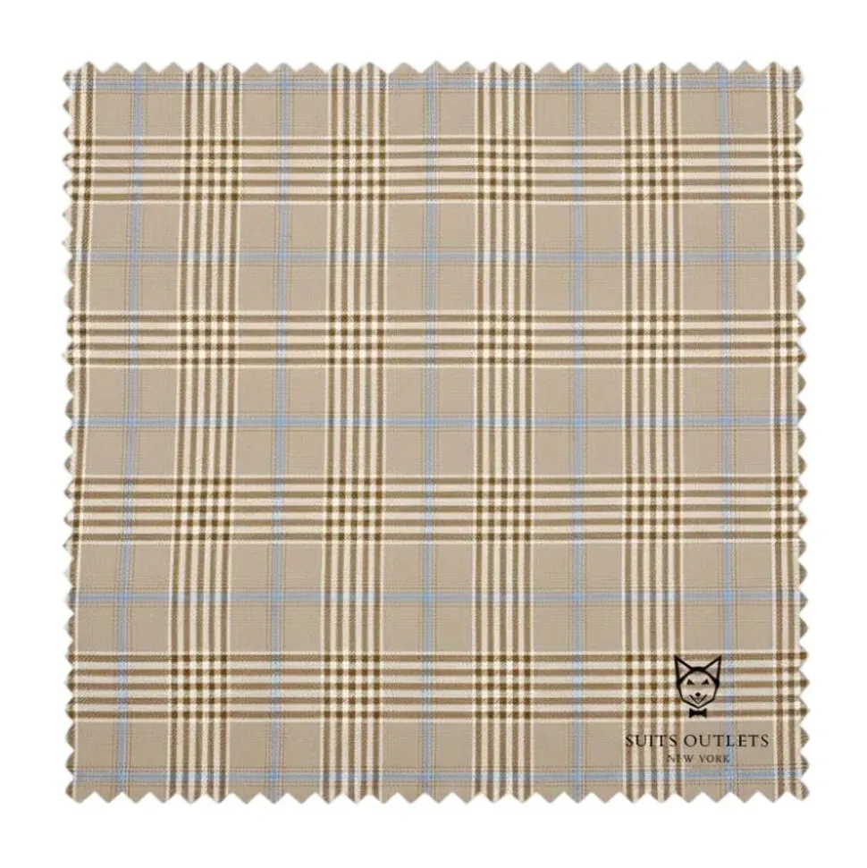 Alexander Collection - Regular Fit Beige Glen Plaid Double Breasted 2-Piece Suit