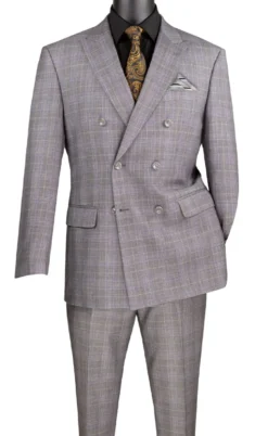 Alexander Collection - Regular Fit Gray Glen Plaid Double Breasted 2-Piece Suit