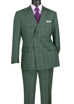 Alexander Collection - Regular Fit Forest Green Glen Plaid Double Breasted 2-Piece Suit