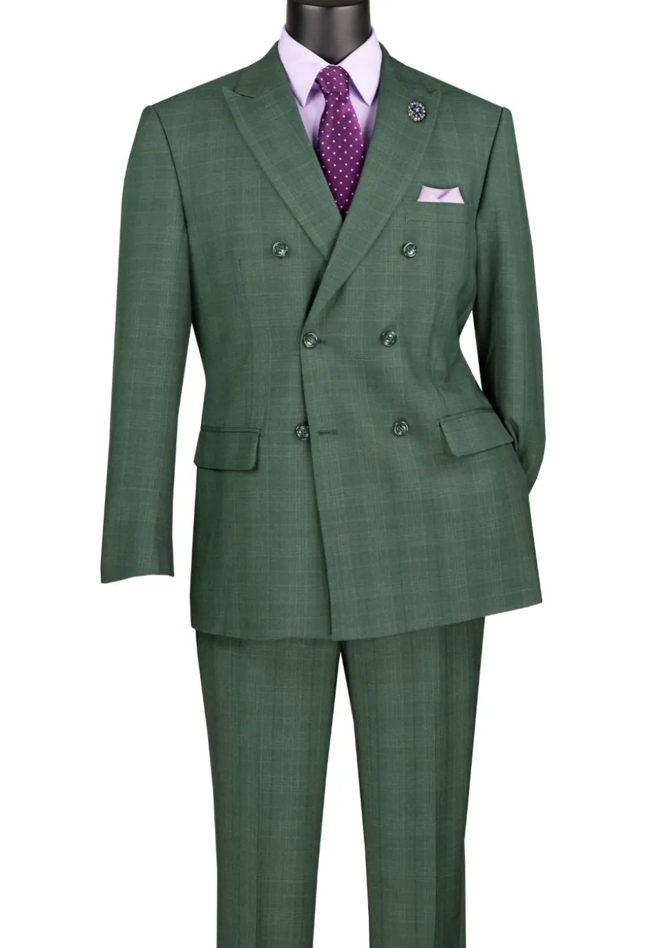 Alexander Collection - Regular Fit Forest Green Glen Plaid Double Breasted 2-Piece Suit