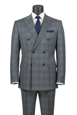 Alexander Collection - Regular Fit Charcoal Glen Plaid Double Breasted 2-Piece Suit