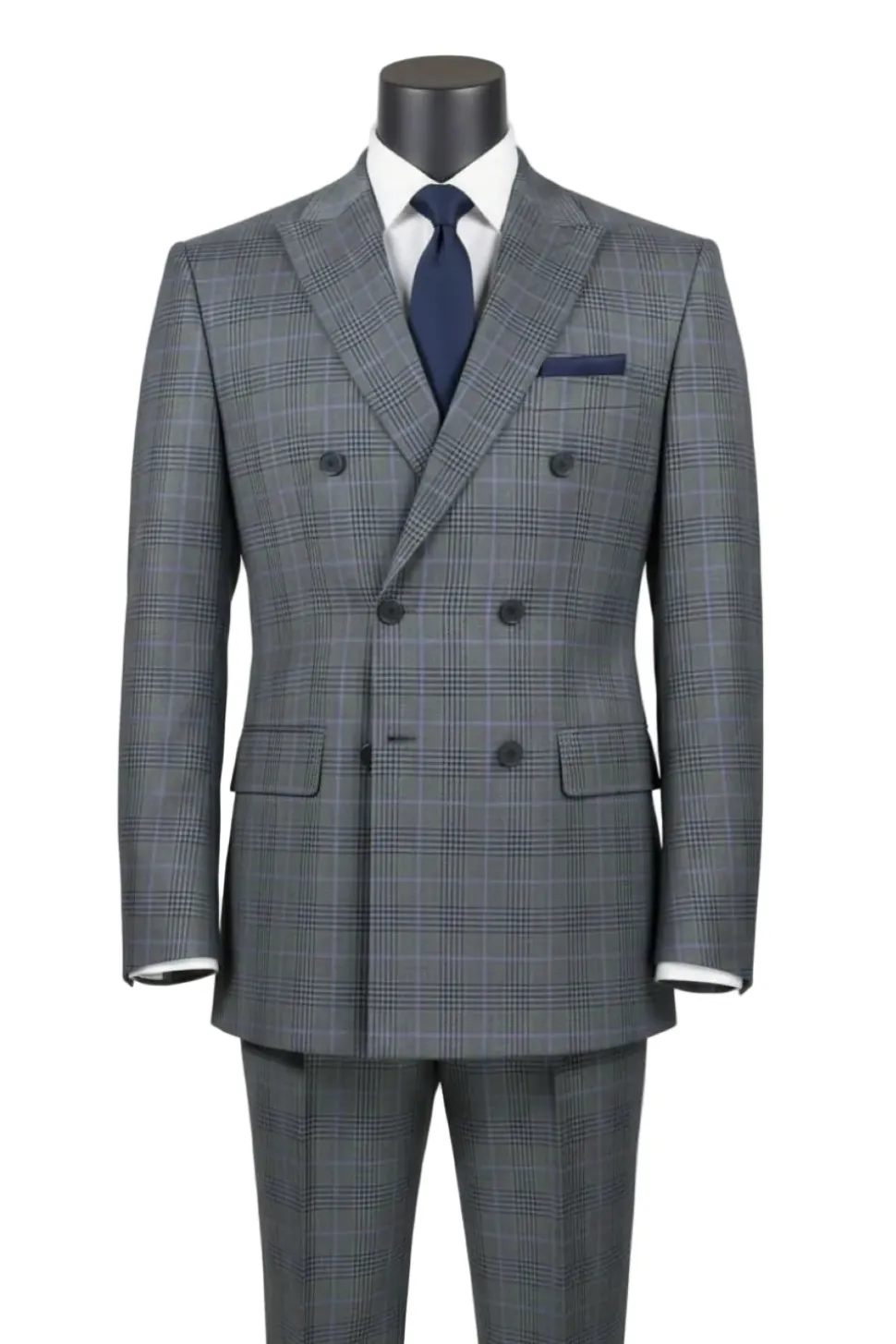 Alexander Collection - Regular Fit Charcoal Glen Plaid Double Breasted 2-Piece Suit