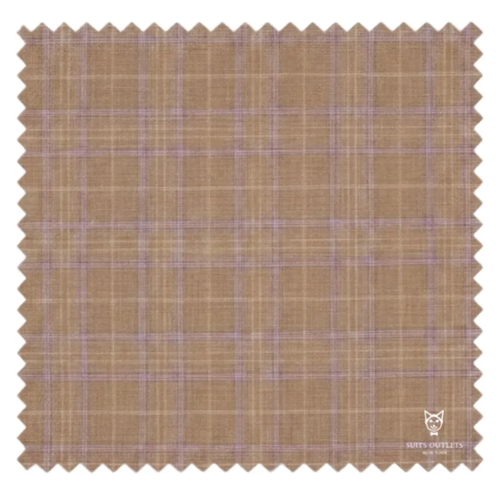 Alexander Collection - Regular Fit Tan Glen Plaid Double Breasted 2-Piece Suit