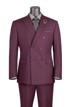 Alexander Collection - Regular Fit Burgundy Glen Plaid Double Breasted 2-Piece Suit