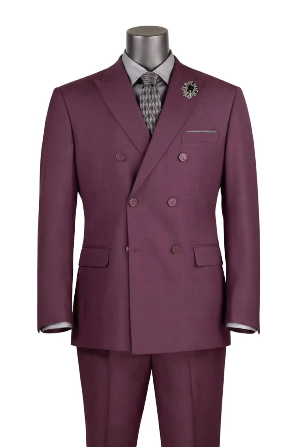 Alexander Collection - Regular Fit Burgundy Glen Plaid Double Breasted 2-Piece Suit