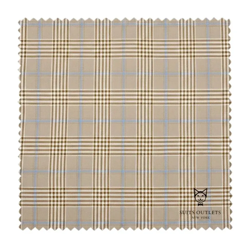 Alexander Collection - Regular Fit Beige Glen Plaid Double Breasted 2-Piece Suit