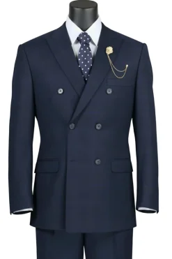 Alexander Collection - Regular Fit Navy Glen Plaid Double Breasted 2-Piece Suit