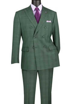Alexander Collection - Regular Fit Forest Green Glen Plaid Double Breasted 2-Piece Suit