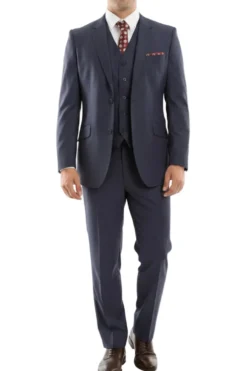 Arezzo Collection - 100% Wool Suit Modern Fit Italian Style 3 Piece in Navy