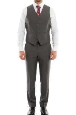 Arezzo Collection - 100% Wool Suit Modern Fit Italian Style 3 Piece in Dark Gray
