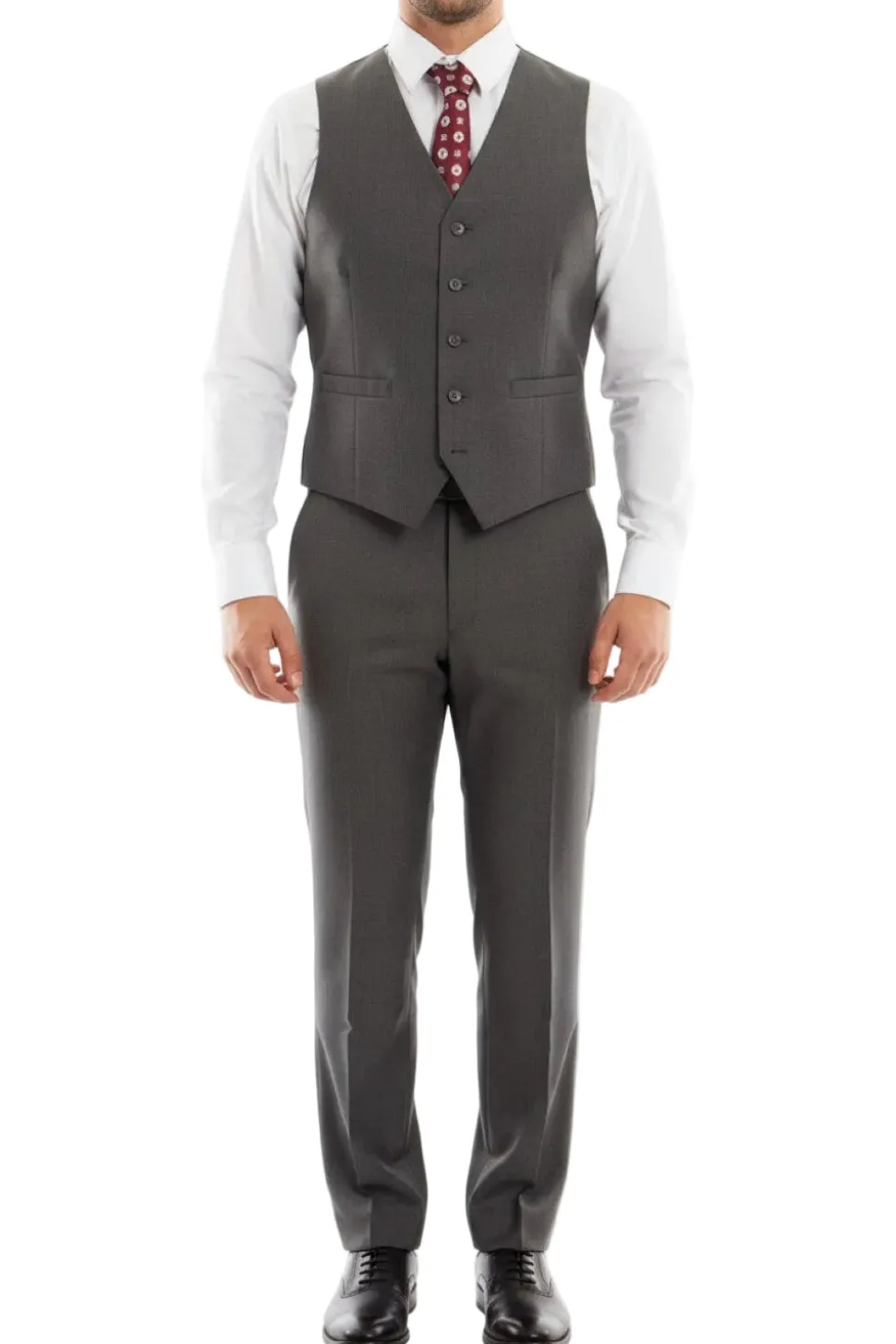 Arezzo Collection - 100% Wool Suit Modern Fit Italian Style 3 Piece in Dark Gray