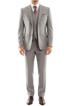 Arezzo Collection - 100% Wool Suit Modern Fit Italian Style 3 Piece in Gray