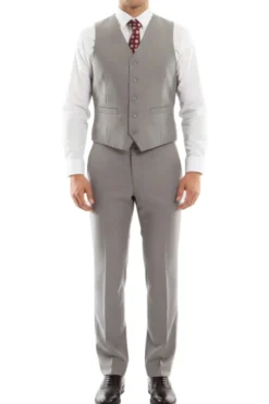 Arezzo Collection - 100% Wool Suit Modern Fit Italian Style 3 Piece in Gray