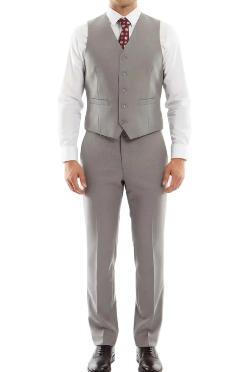 Arezzo Collection - 100% Wool Suit Modern Fit Italian Style 3 Piece in Gray