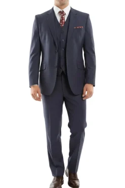 Arezzo Collection - 100% Wool Suit Modern Fit Italian Style 3 Piece in Navy