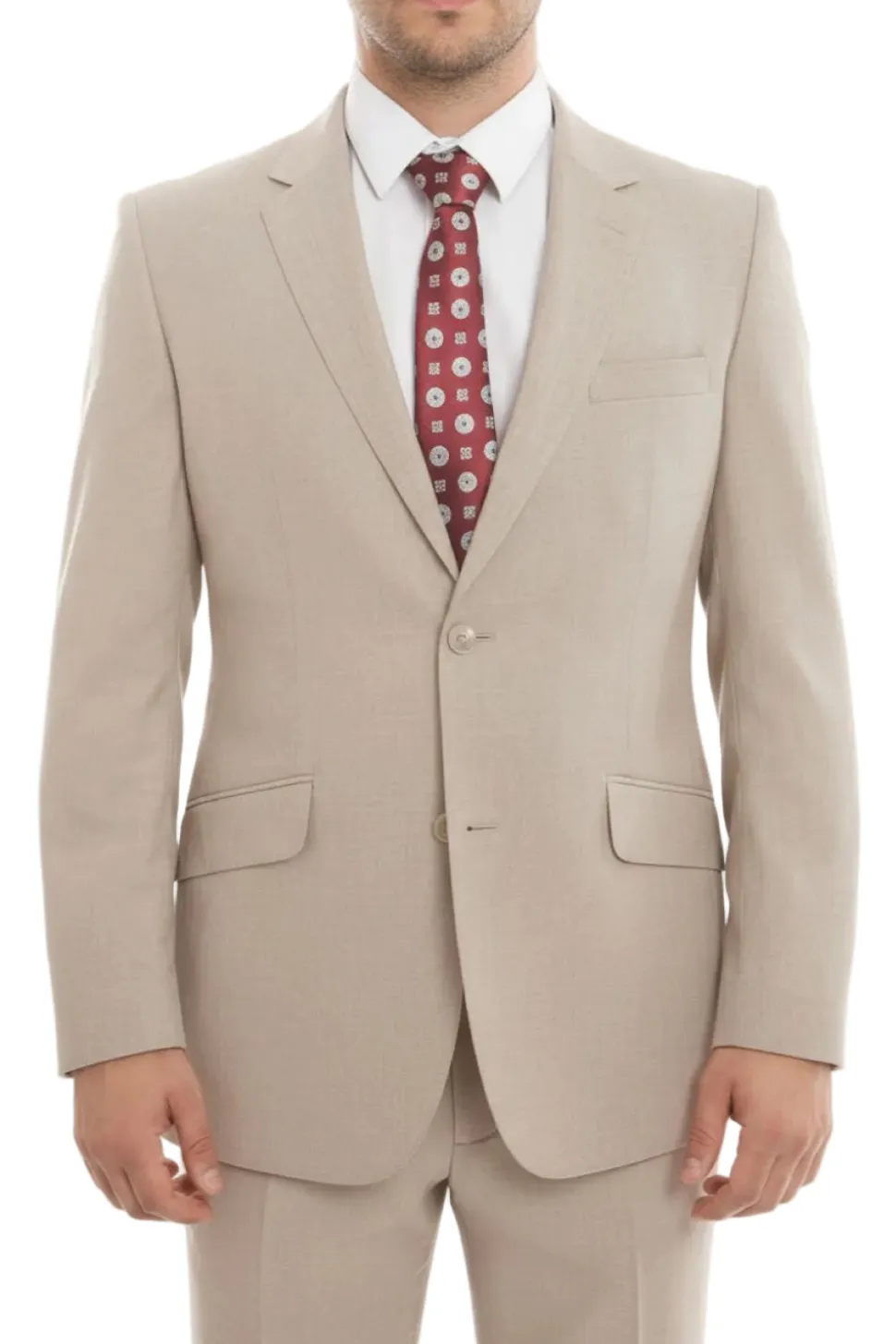 Arezzo Collection - 100% Wool Suit Modern Fit Italian Style 2 Piece in Tan