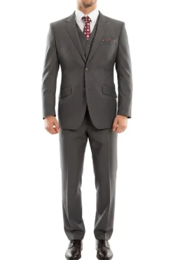 Arezzo Collection - 100% Wool Suit Modern Fit Italian Style 3 Piece in Dark Gray