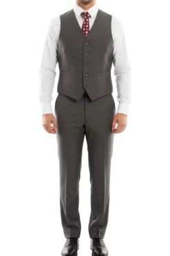 Arezzo Collection - 100% Wool Suit Modern Fit Italian Style 3 Piece in Dark Gray