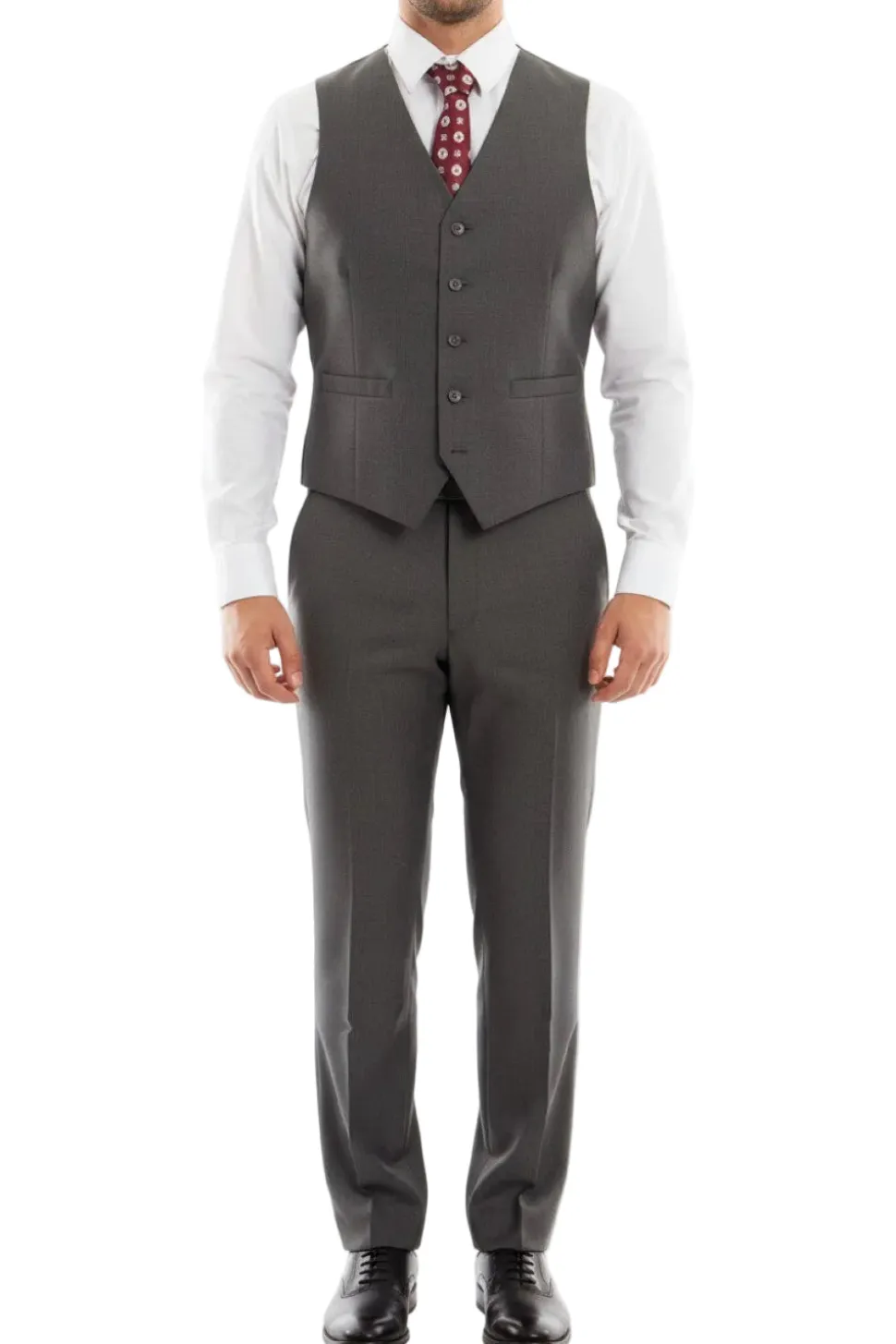 Arezzo Collection - 100% Wool Suit Modern Fit Italian Style 3 Piece in Dark Gray