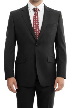 Arezzo Collection - 100% Wool Suit Modern Fit Italian Style 2 Piece in Black