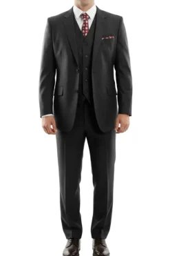 Arezzo Collection - 100% Wool Suit Modern Fit Italian Style 3 Piece in Black
