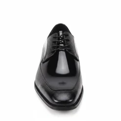 Asher Collection - Black Embossed Leather Moc-Toe Dress Shoe