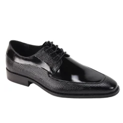 Asher Collection - Black Embossed Leather Moc-Toe Dress Shoe