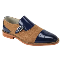 Avon Collection - Leather Cap-Toe Buckle Dress Shoes - Cobalt/Tan