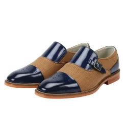 Avon Collection - Leather Cap-Toe Buckle Dress Shoes - Cobalt/Tan