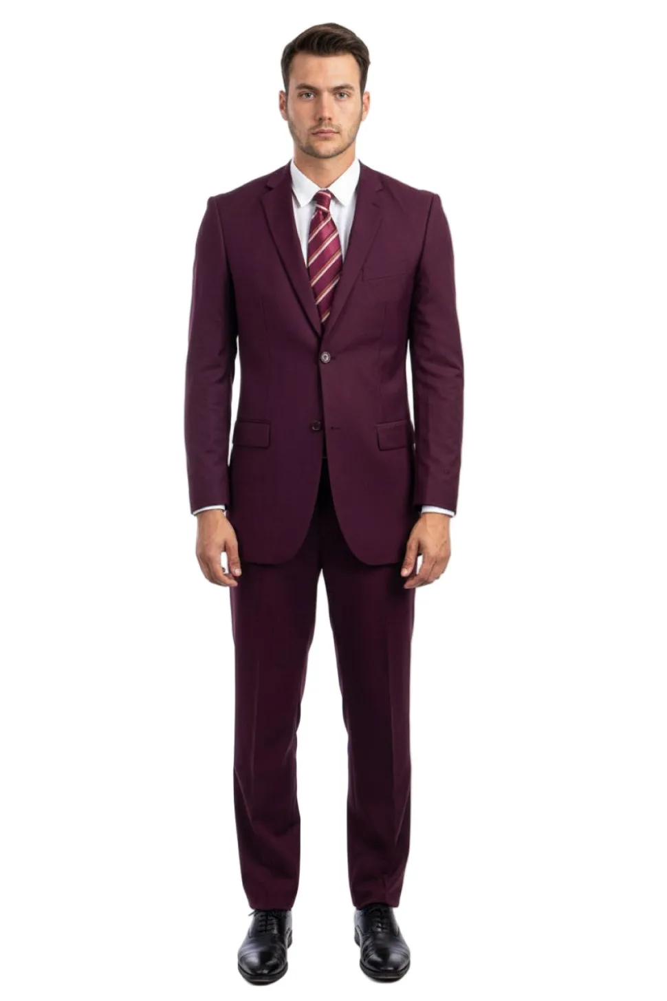 Bacchus Collection - Modern Fit Suit 2 Button 2 Piece in Burgundy