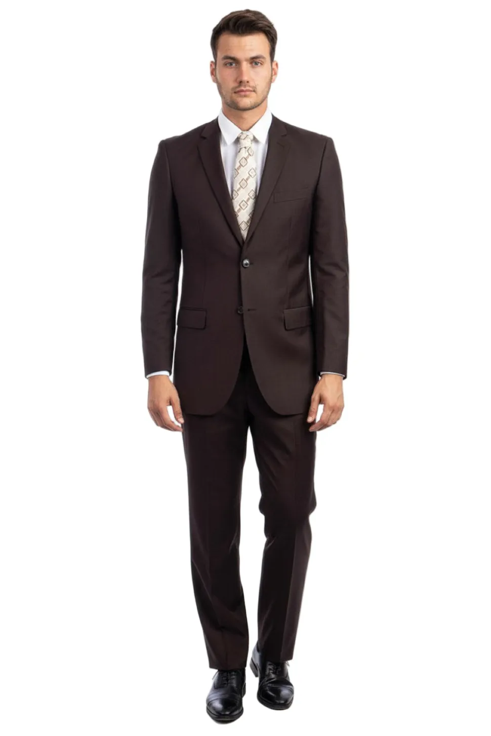 Bacchus Collection - Modern Fit Suit 2 Button 2 Piece in Chocolate