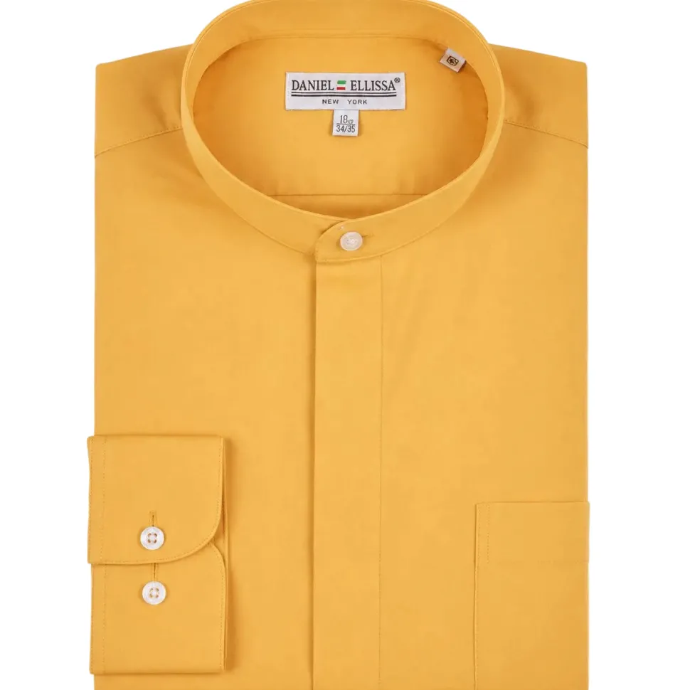 Basic Banded Collar Convertible Cuff Dress Shirt in Honey Gold
