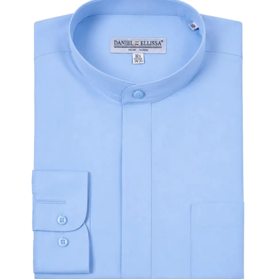 Basic Banded Convertible Cuff Collar Dress Shirt in Light Blue