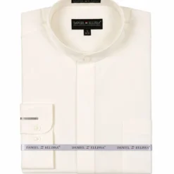 Basic Banded Convertible Cuff Collar Dress Shirt in Ivory