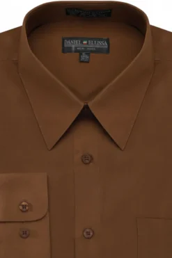Basic Dress Shirt Convertible Cuff Regular Fit in Brown