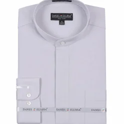 Basic Banded Collar Convertible Cuff Dress Shirt in Silver