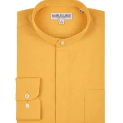 Basic Banded Collar Convertible Cuff Dress Shirt in Honey Gold