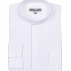 Basic Banded Collar Convertible Cuff Dress Shirt in White