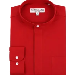 Basic Banded Convertible Cuff Collar Dress Shirt in Red