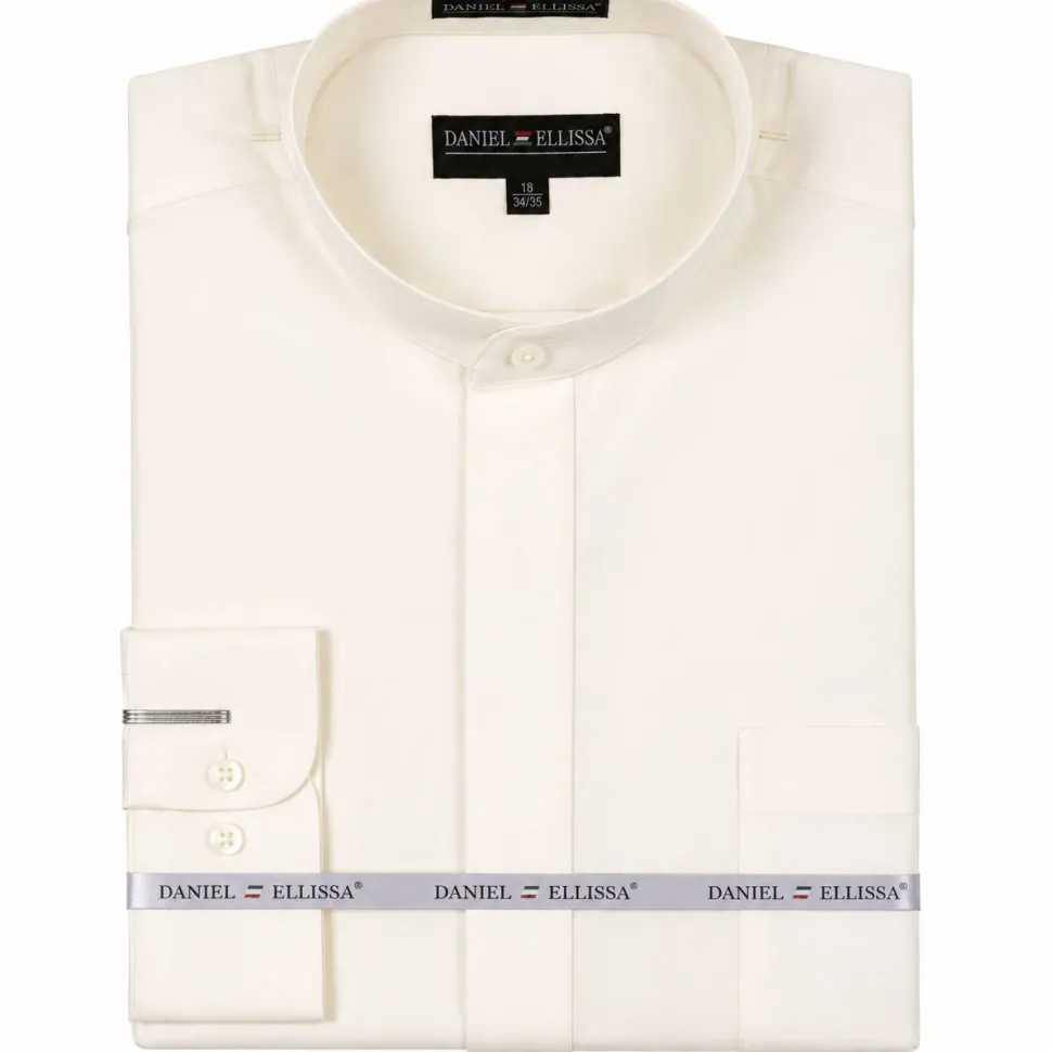 Basic Banded Convertible Cuff Collar Dress Shirt in Ivory