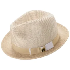 Beige Men's Two-Tone Braided Pinch Fedora with Grosgrain Ribbon