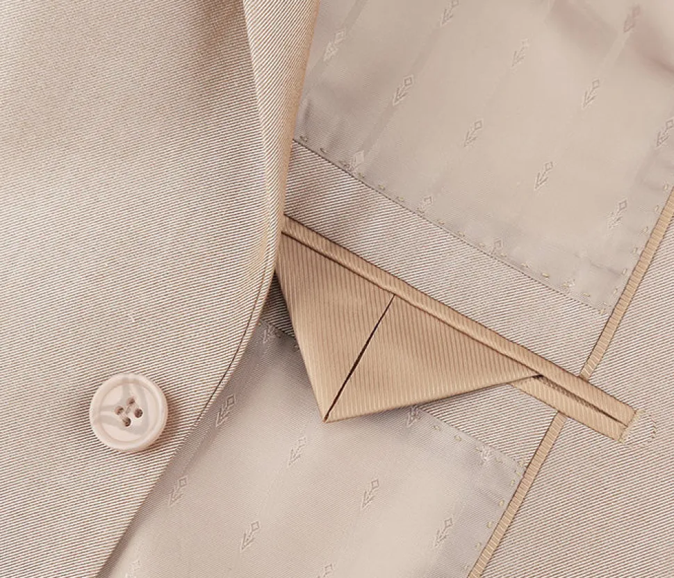 Beige Regular Fit Sharkskin Italian Styled 2 Piece Suit