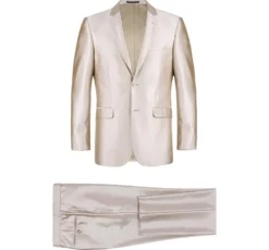Beige Regular Fit Sharkskin Italian Styled 2 Piece Suit