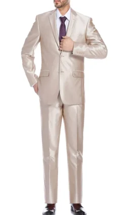 Beige Regular Fit Sharkskin Italian Styled 2 Piece Suit