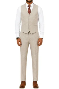 Beige Tweed Single Breasted Hybrid Fit 3-Piece Suit